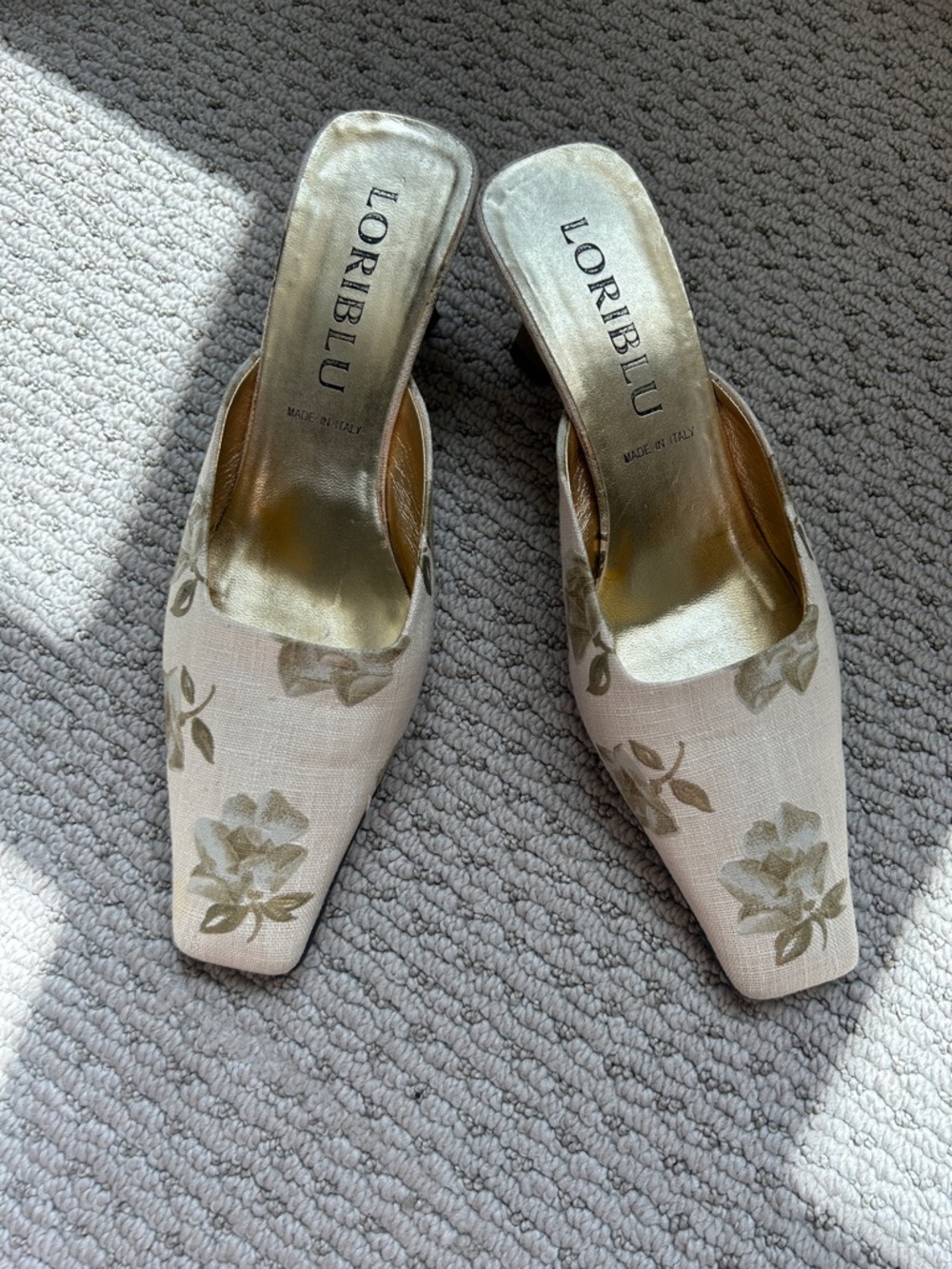 Loriblu Beige Floral Square-Toe Slip-On Mules